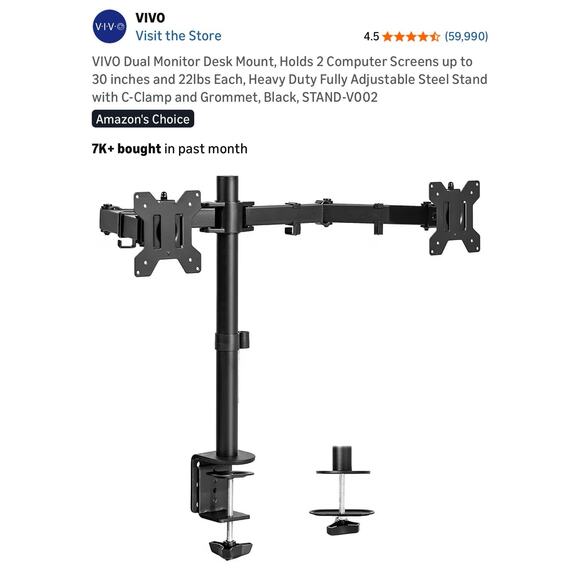 Vivo Other - VIVO Dual Monitor Desk Mount, Holds 2 Computer Screens up to 30 inches and 22lbs